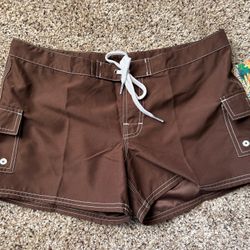 Beach Rays Women's Brown Board Swim Shorts Swimsuit Bikini Cover-Up Pockets