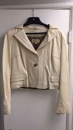 Women's Large Cropped Ivory Leather Jacket by Wilsons