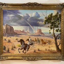 Oil painting on wood panel by Maurice Green 1983
