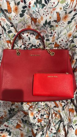 Michael Kors red purse, and wallet set