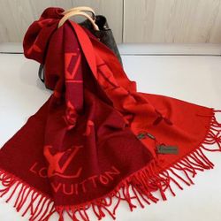 Red LV Monogram Cashmere Scarf