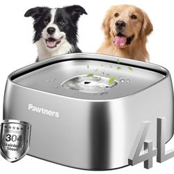 Brand New No Spill Water Bowl for Dogs, 135oz/4L All Stainless Steel Dog Water Bowl with Non-Slip Base, Spill Proof for Medium Large Messy Drinkers, A