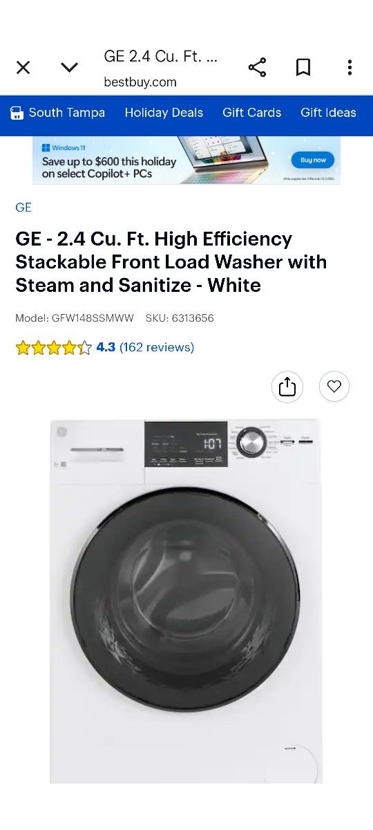 Whirlpool Washer/Dryer Stackable Like New