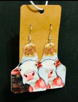 NEW Western Cowgirl Boho Cow Theme Faux Leather Dangle Earrings