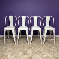 New 4 White Metal Counter Height Dining Chairs (Can Deliver)