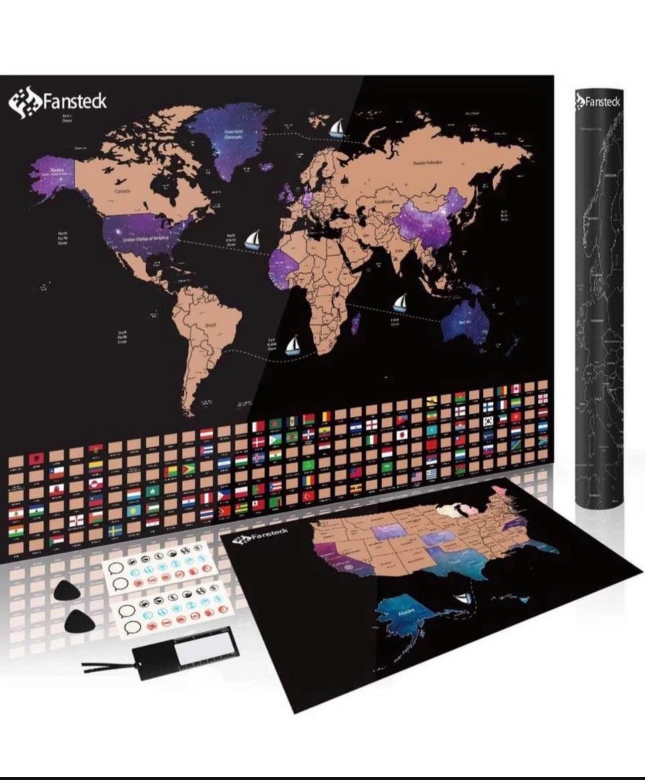Brandnew Scratch Off Map of The World + USA Map, Includes All Accessories and Cylinder Packaging, Perfect Gift for Travelers
