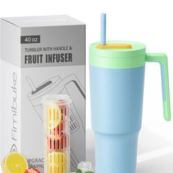 40 oz Tumbler with Handle & Fruit Infuser, Stainless Steel Vacuum Insulated Cup with Lid & Straw, Water Infusion Bottle Cupholder Friendly Tr