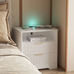 22.8-Inch Charging Nightstand with Night Light - White