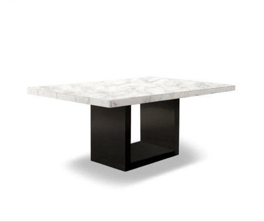 42" Marble Top Solid Wood Base Dining Table