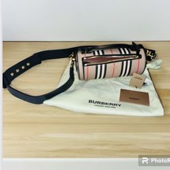 BURBERRY E-CANVAS STRIPE ICON BARREL BAG