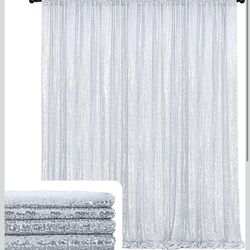 Outpain 4 Panels 4FT x 10 FT Wrinkle Free Silver Sequin Backdrop Curtain Panels, Not See Through 16FT x 10 FT Photography Backdrop Drapes, Wedding Par