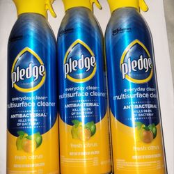 3 Pledge Antibacterial Multisurface Cleaner Spray, Fresh Citrus - Household Antibacterial Spray (9.7oz Aerosol) For $15/$15 Por Los 3