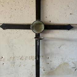 Large Metal Cross with Candle holder
