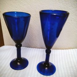 2 Unique hand blown Bristol  Long Stem glasses