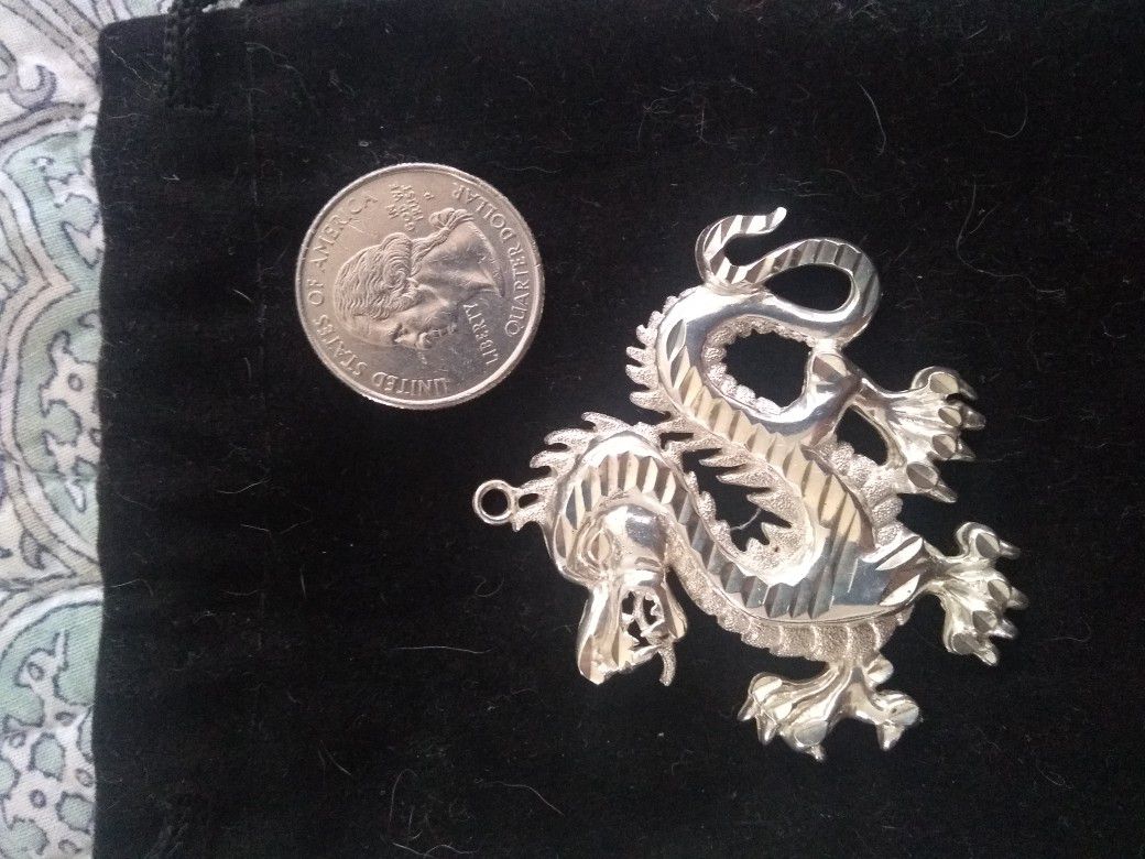 Sterling Silver Dragon Pendant .925