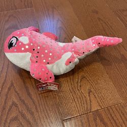 Peek-a-boo Toys, Pink And White, With Silver, Spotted Sparkly Dots Plush Stuffed Whale