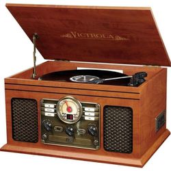 Victrola Nostalgic 6-in-1 Bluetooth Record Player & Multimedia Center with Built-in Speakers - 3-Speed Turntable, CD & Cassette Player, FM Radio | Wir
