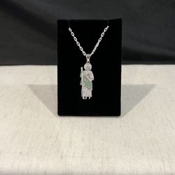 925 Sterling Silver Men Women St Jude San Judas CZ Pendant & Forz Chain