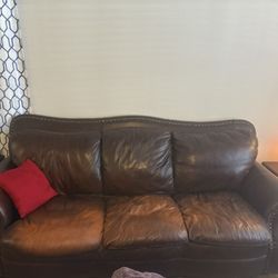 Brown Leather Camelback Sofa