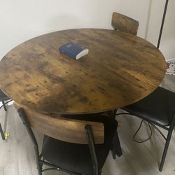 Round Wooden Dining Table With All 4 Chairs $65