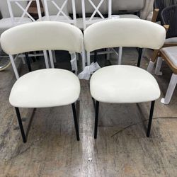 Dining Chairs Set of 2, Metal Kitchen Chairs with Modern Fabric Upholstered for Dining Room, Beige