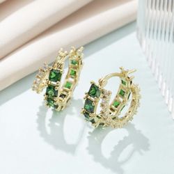 Gold Zircon Double Hoop Earrings for Women, 14K Gold Plated Square Colored Cubic Zirconia Hoops Earrings Jewelry Gifts
