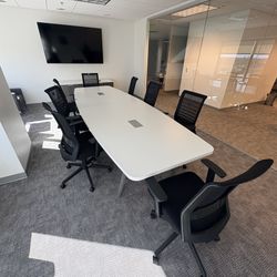 12’ Boat Shape Conference Table With Wooden Angled Legs