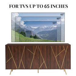 EDYO LIVING Mid Century Modern TV Stand for 65" TV, Wood Entertainment Center with Storage Cabinet, Media TV Console with 3 Doors for Living Room and 