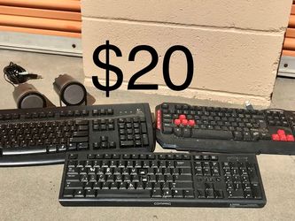 3 Computer Keyboards & A Pair of Computer Speakers