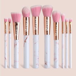 10pcs Pink Marble Makeup Brush Set 
