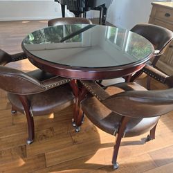46" Wood Glass Topped Game Table With Chairs