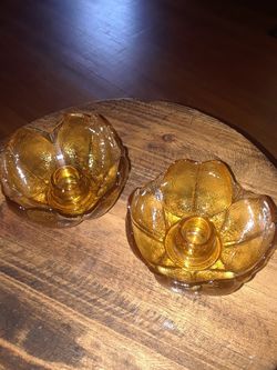 New Textured Amber Petal Shaped Taper Candle Holders