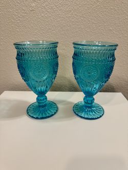 Set of 2 Blue Vintage Glass Goblets