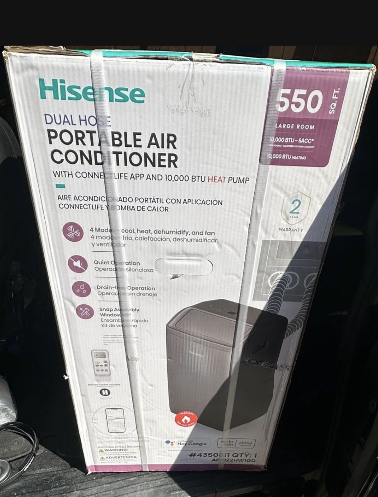 Hisense 550 sq ft Portable AC & Heater – Dual Hose – Alexa & Google Compatible
