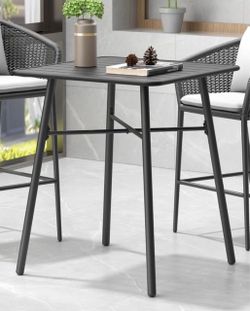C-Hopetree 41" Counter Height Bar Table, Square Metal Pub Bistro Cocktail Table for Indoor Outdoor Use, Black BRAND NEW AND STILL IN THE BOX