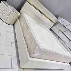 NEW IN BOX- Ivory/Gold King Size  Platform Bed Frame FINANCE $54 Down