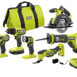 Ryobi ONE+ 18V Cordless 6-Tool Combo Set (PCL1600K2)