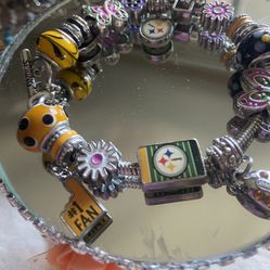 Fashionable Fan # 1 Steelers Football Enamel Charm Bracelet