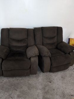 2 Brown Microfiber Recliner Sofa Set ($110 each)