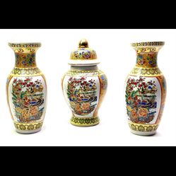 Vintage 3-piece Set Chinese Vases, 2-vases 1- Urn Style Beautiful Estate Find