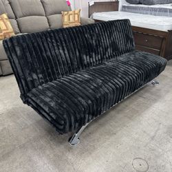 BRAND NEW Black Futon, Contemporary Grey Sofa Bed with Extra Metal Support Legs