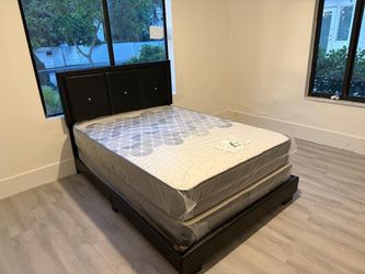 NEW BED FRAME QUEEN SIZE WITH MATTRESS AND BOX SPRING