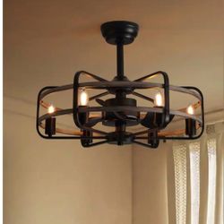 ANTOINE - 25 in. Black Farmhouse Ceiling Fan Caged Ceiling Fan Indoor with Lights and Remote Wood Grain Industrial Ceiling Fan
New open box item 