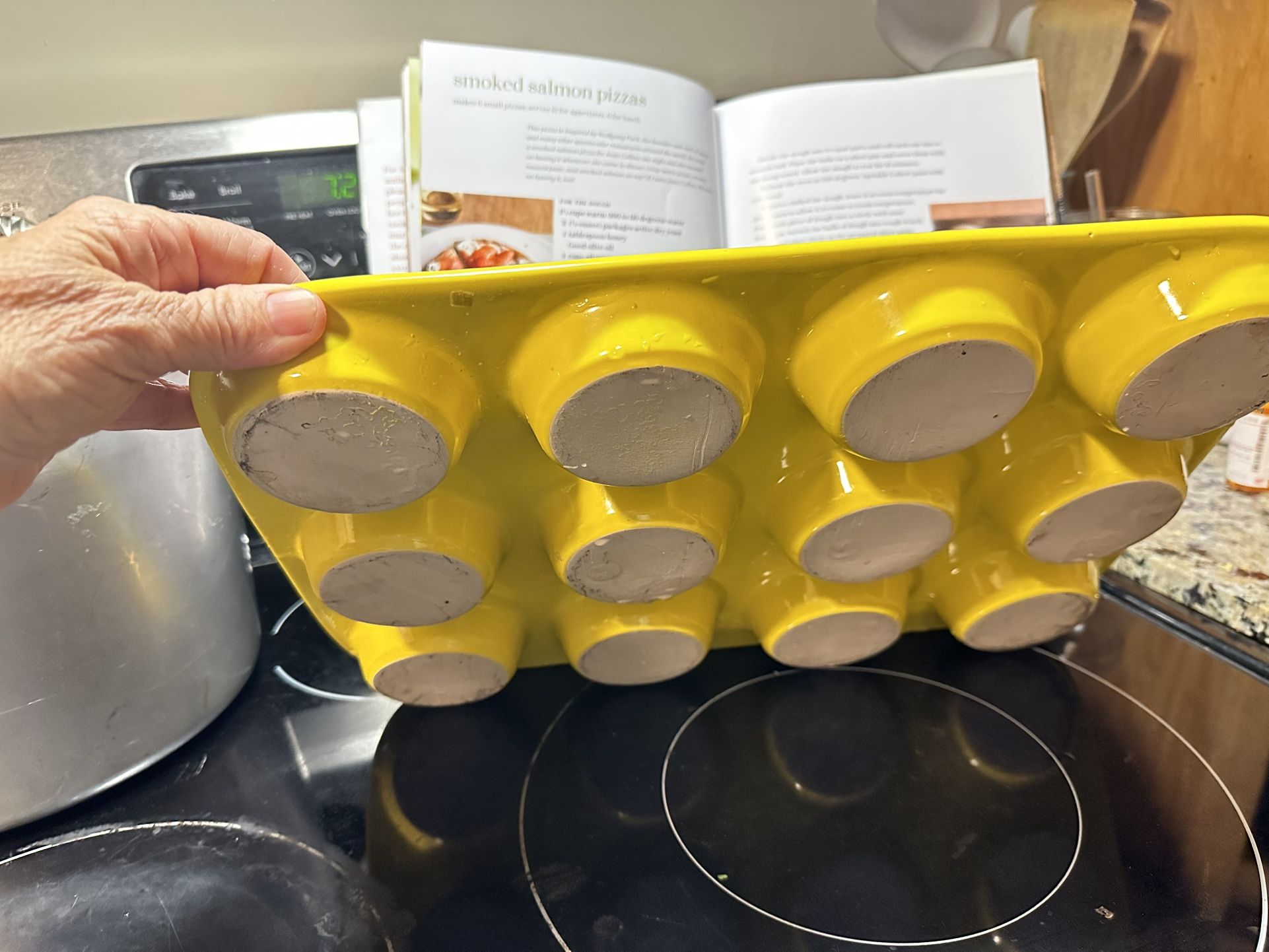 Cast-iron enamel, yellow muffin tin baking Thanksgiving