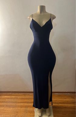 New Fancy Navy Blue Dress With Slit