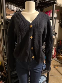 Large black cardigan sweater