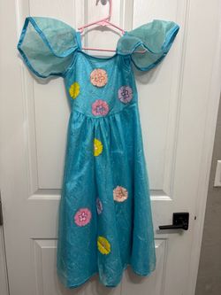 Girls Teal Floral Glitter Dress
