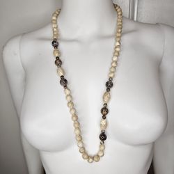 Beautiful Vintage Beaded Leopard Stone Necklace Multi Colored Neutral