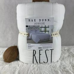 RAE DUNN Trim REST, REST WELL Logo Soft Cotton KING Quilt Blanket SET 🥰