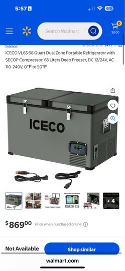 ICECO VL60 Portable Refrigerator, Multi-directional Lid, Dual USB & DC 12/24V, AC 110-240V, 75L